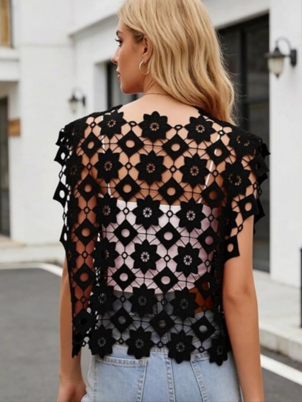 Crochet Cut Out Floral Lace Vest/ Cover Up Top - Picture 5 of 13